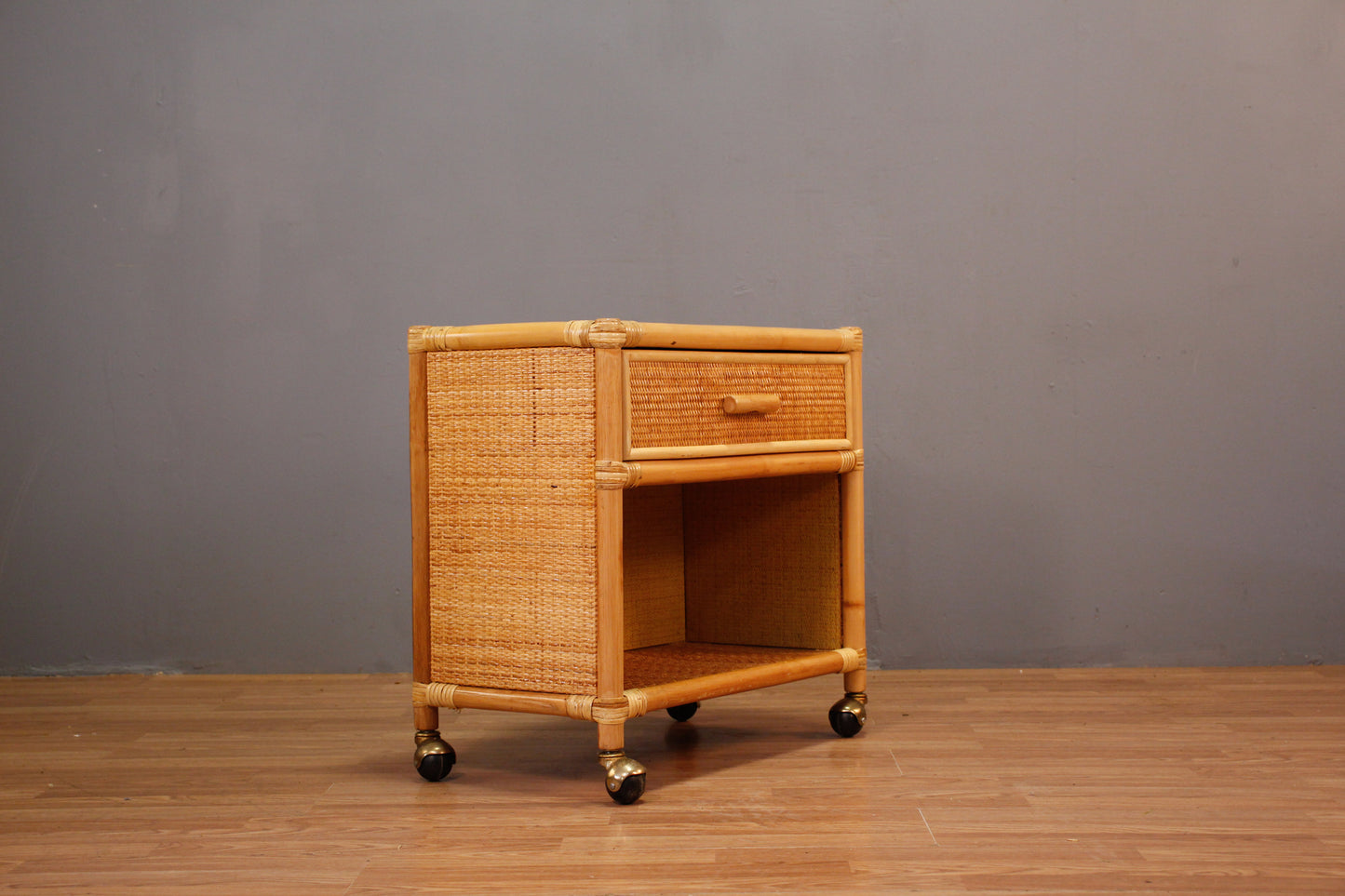 Rolling Bamboo & Woven Nightstand