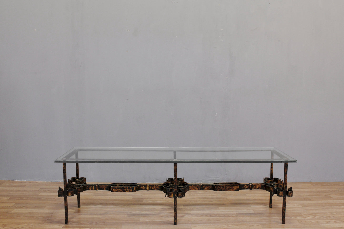 Brutalist Gold Iron & Glass Coffee Table - ONLINE ONLY