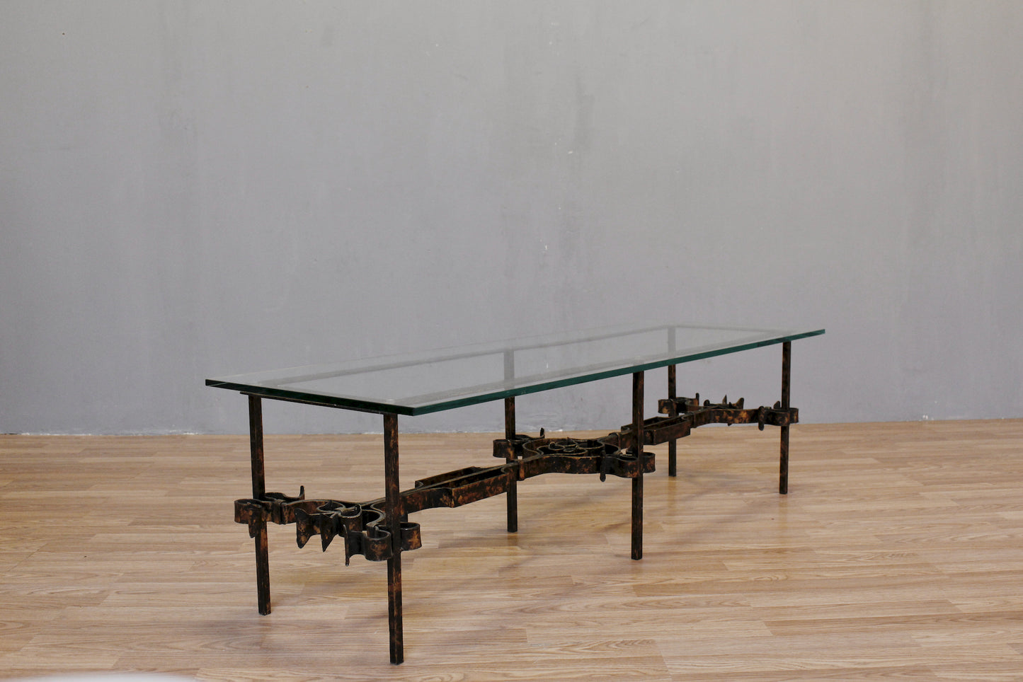 Brutalist Gold Iron & Glass Coffee Table - ONLINE ONLY