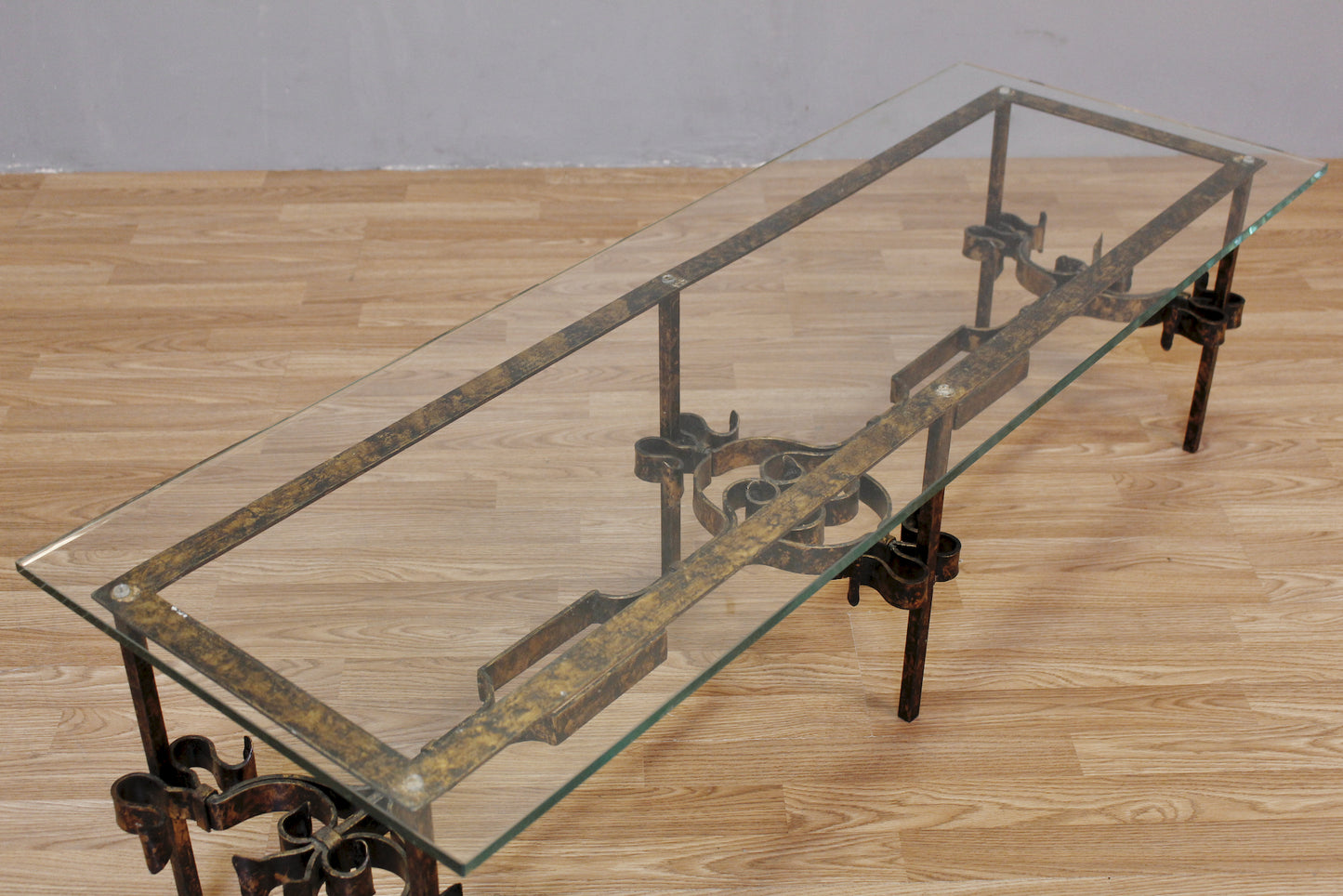 Brutalist Gold Iron & Glass Coffee Table - ONLINE ONLY