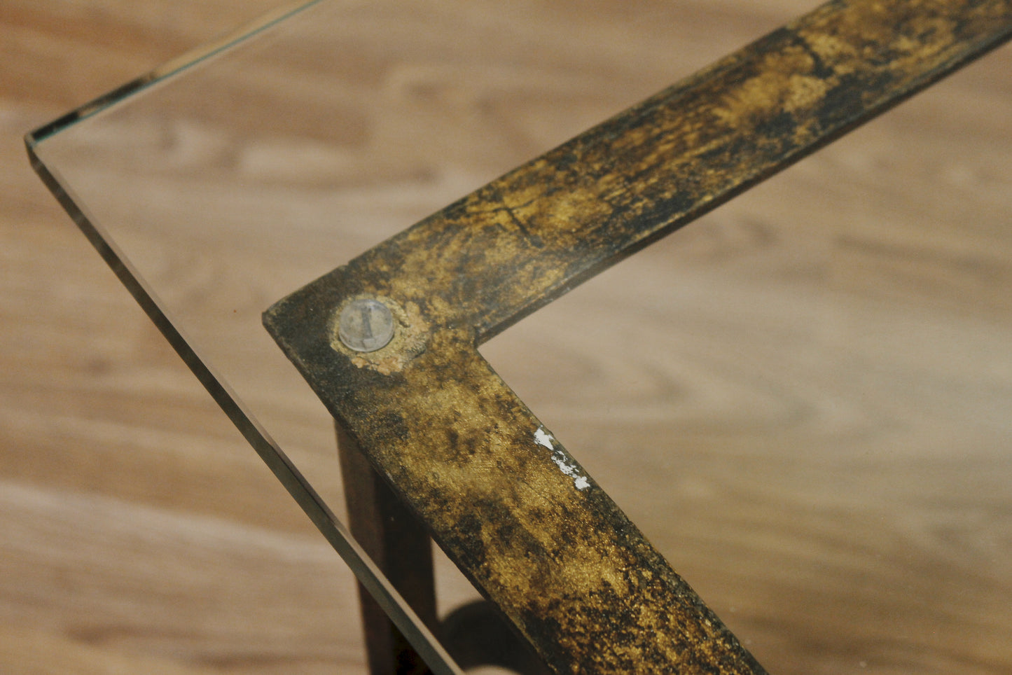 Brutalist Gold Iron & Glass Coffee Table - ONLINE ONLY