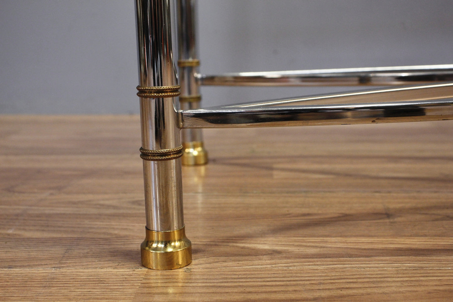 Regency Chrome & Gold Glass Console Table