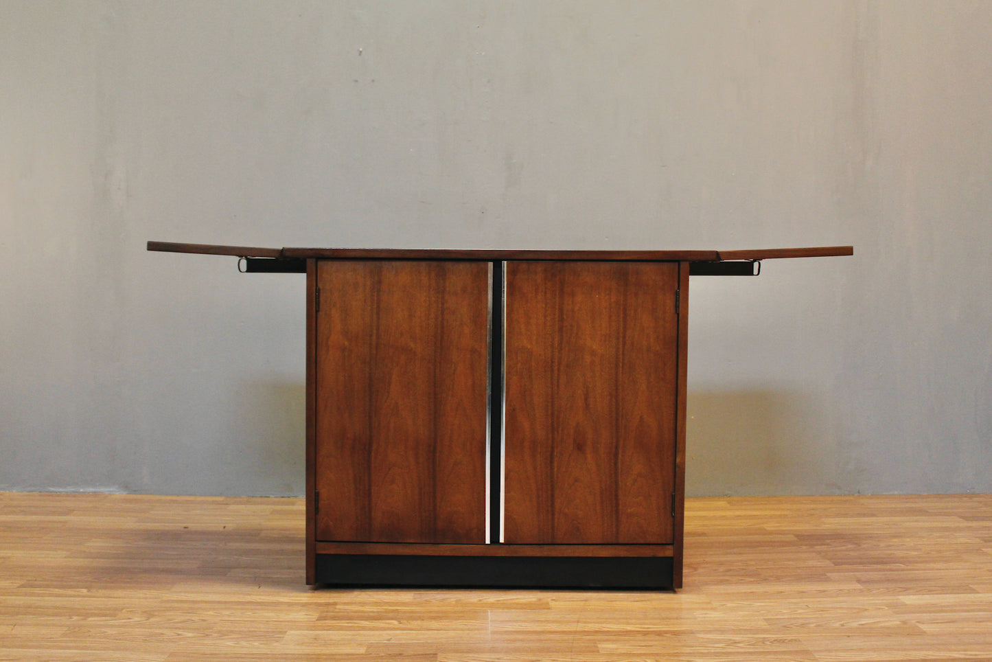 Mid Century Walnut & Chrome Drop-Leaf Cabinet