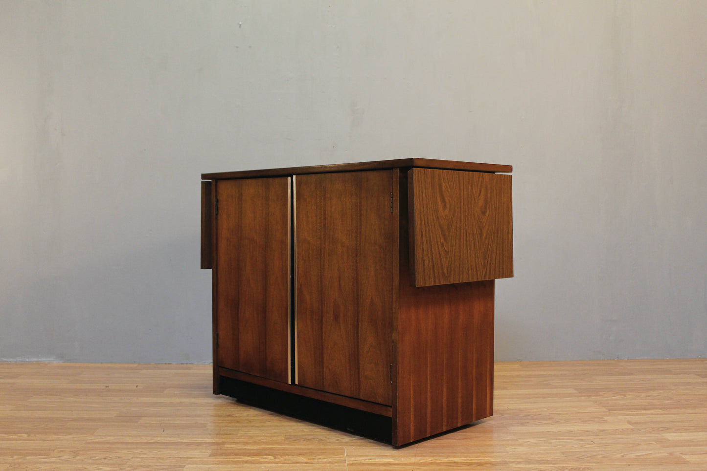 Mid Century Walnut & Chrome Drop-Leaf Cabinet