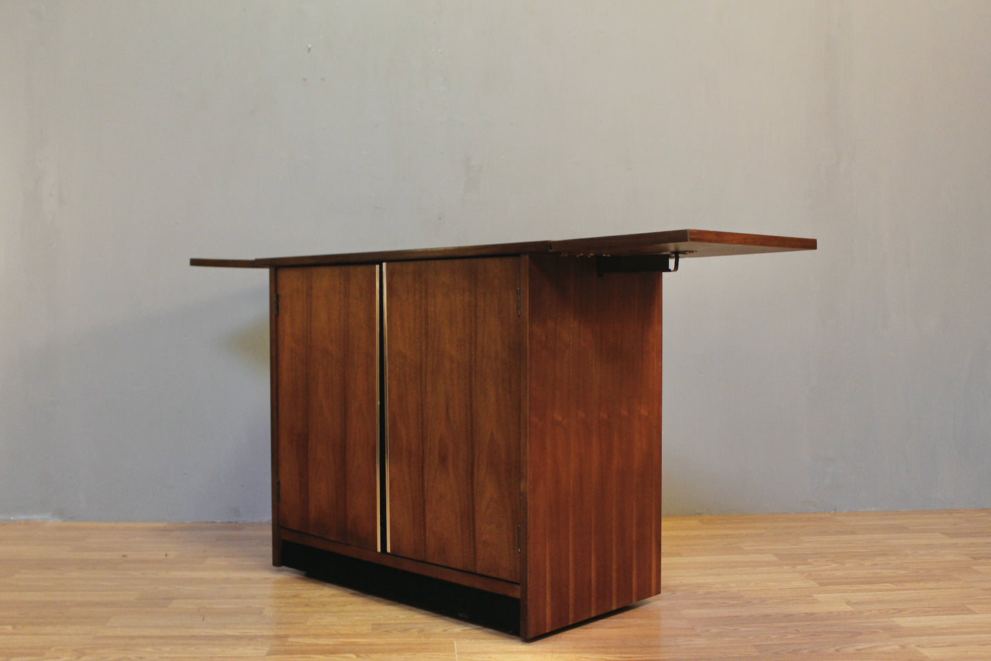 Mid Century Walnut & Chrome Drop-Leaf Cabinet