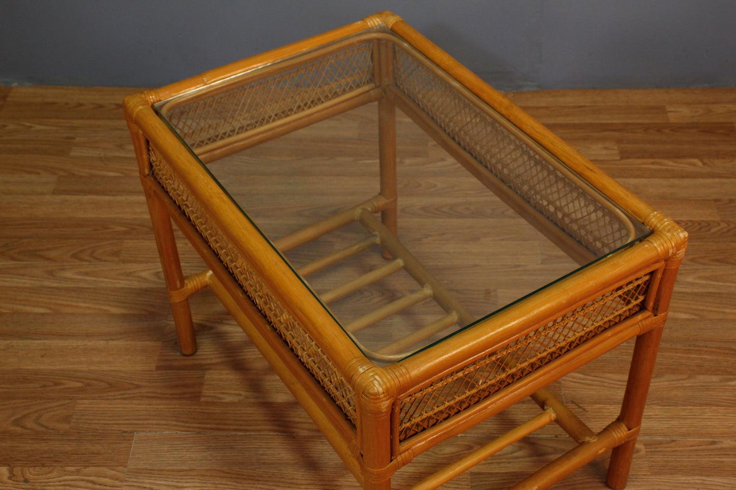 Rattan & Glass End Table