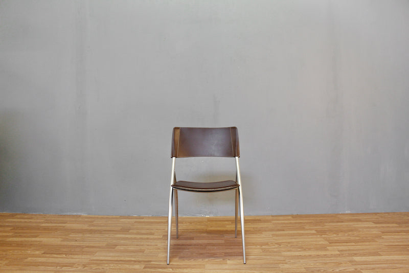 Calligaris Chocolate Leather & Metal Side Chair