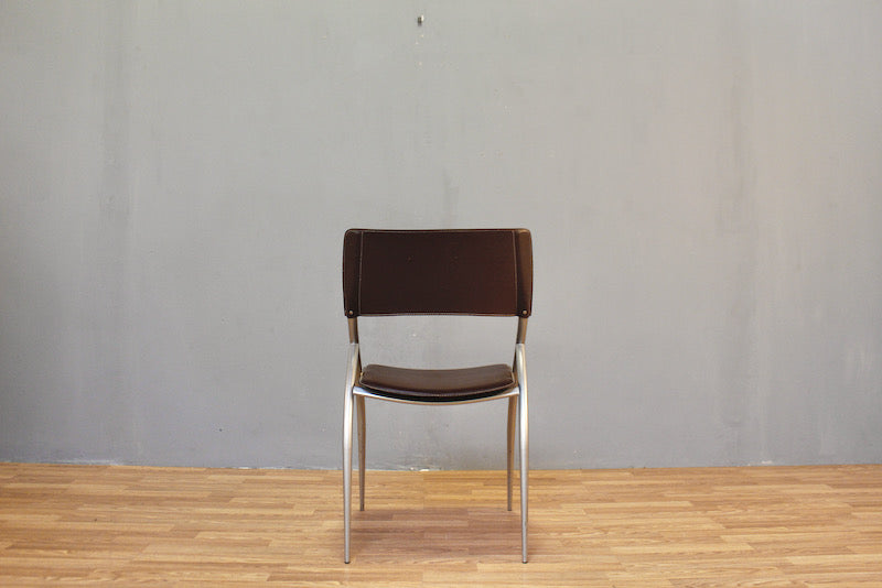 Calligaris Chocolate Leather & Metal Side Chair