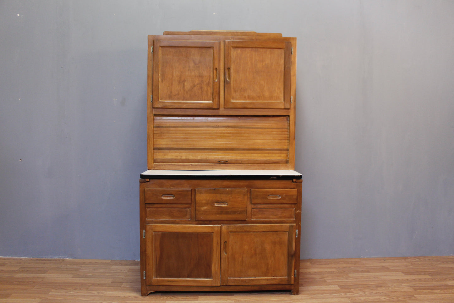 Antique Oak & Enamel Hoosier Cabinet - ONLINE ONLY