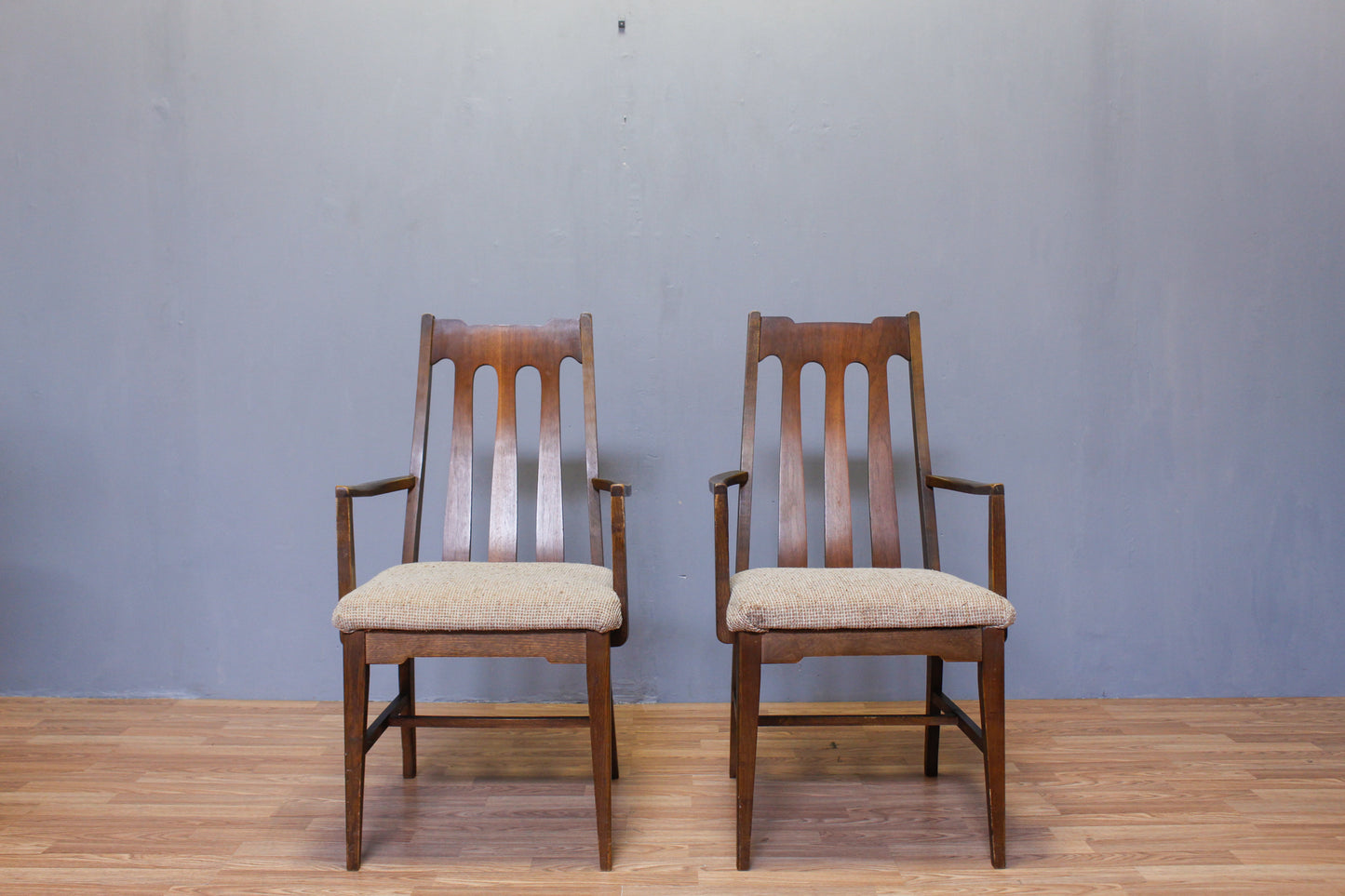 Mid Century Walnut & Beige Armchair