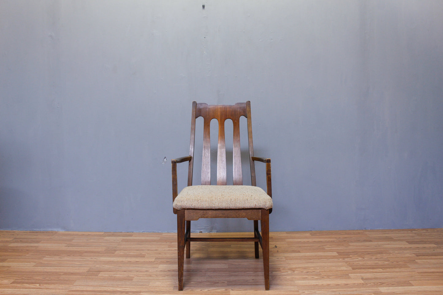 Mid Century Walnut & Beige Armchair