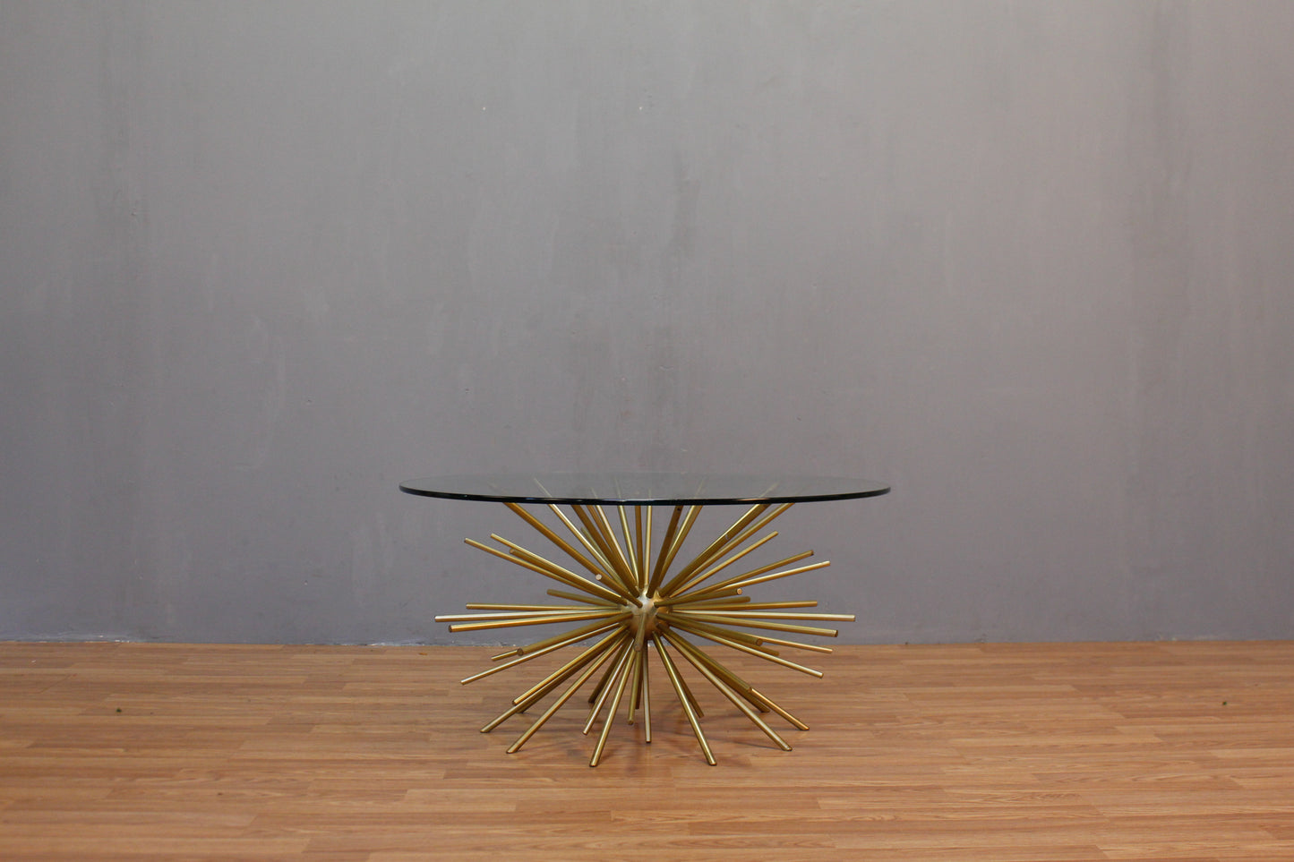 Contemporary Sunburst Round Glass-Top Coffee Table - ONLINE ONLY