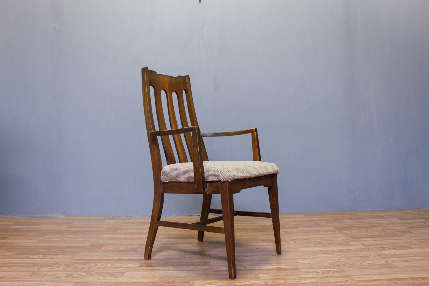 Mid Century Walnut & Beige Armchair