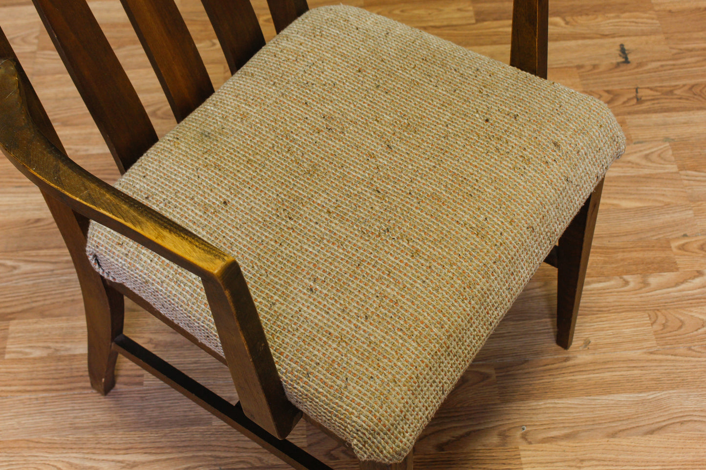 Mid Century Walnut & Beige Armchair