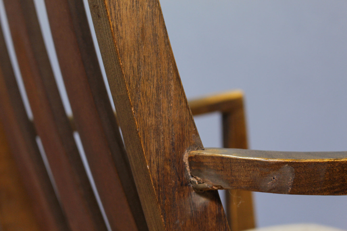 Mid Century Walnut & Beige Armchair