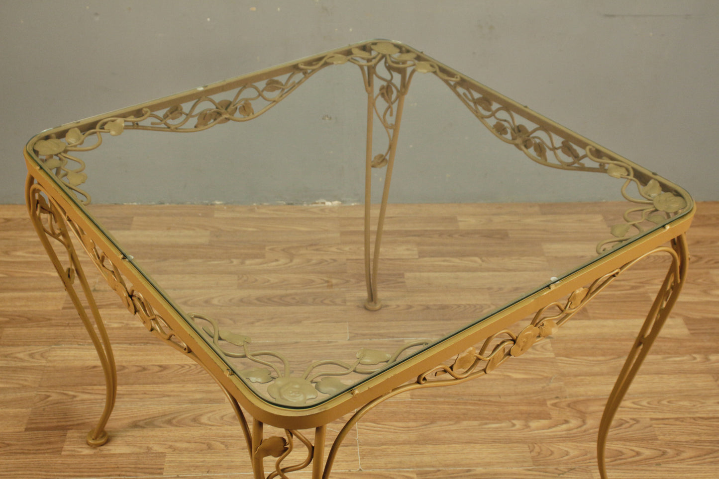 Tan Metal & Glass Kitchen Table - ONLINE ONLY