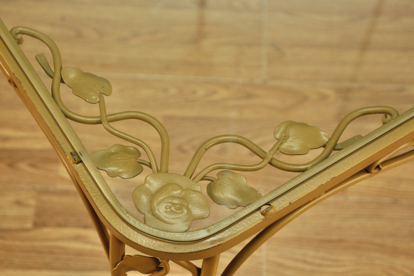 Tan Metal & Glass Kitchen Table - ONLINE ONLY