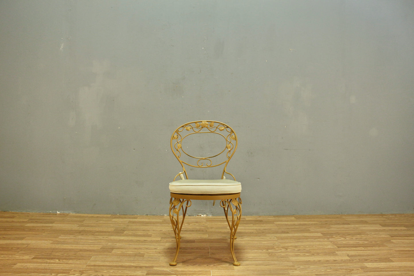 Tan Floral Metal Side Chair