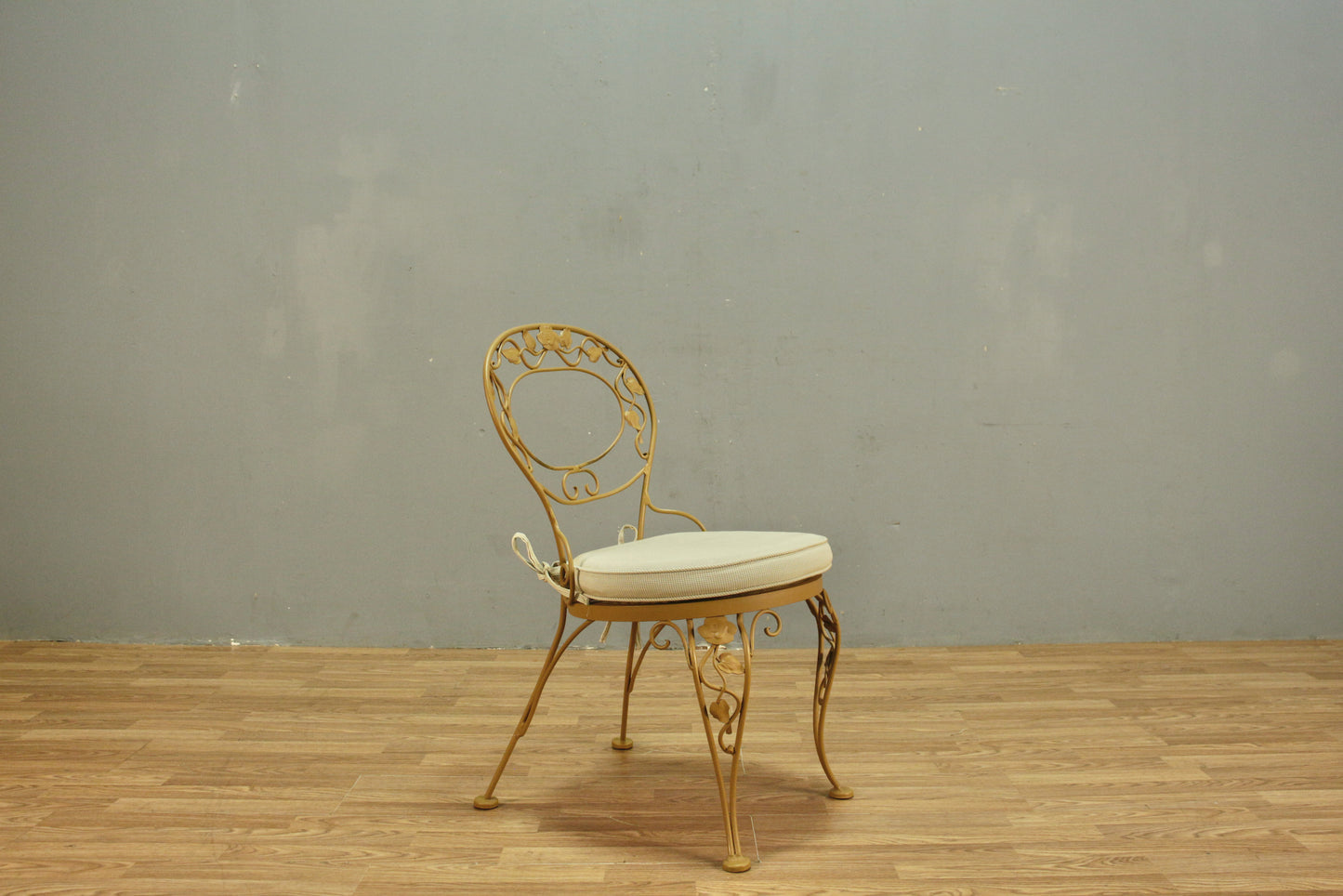 Tan Floral Metal Side Chair