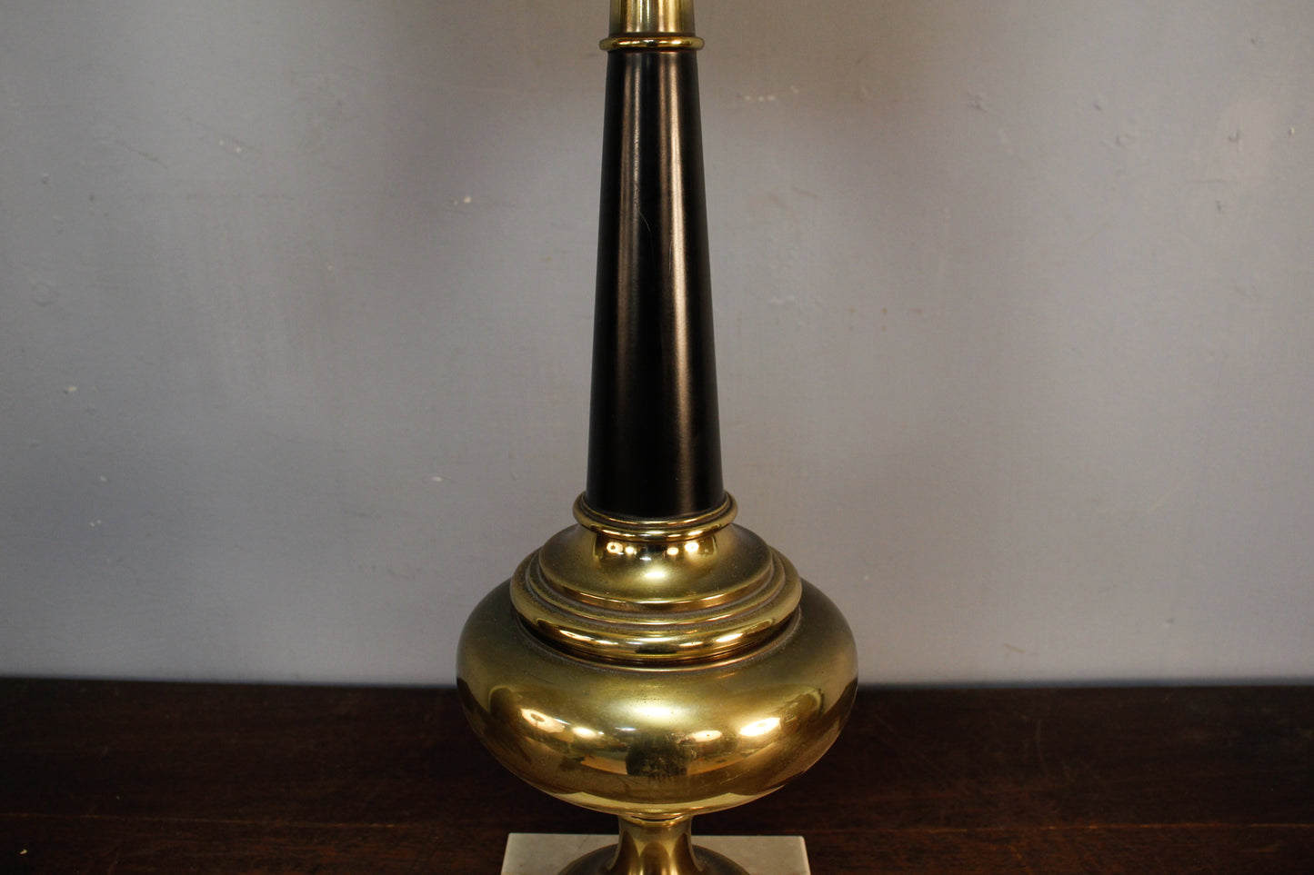 Tall Hollywood Regency Brass & Black Table Lamp