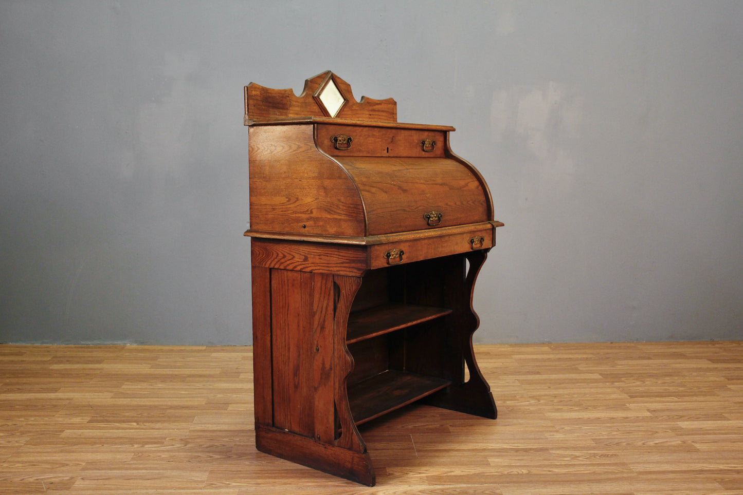 Antique Oak Roll-Top Secretary Desk