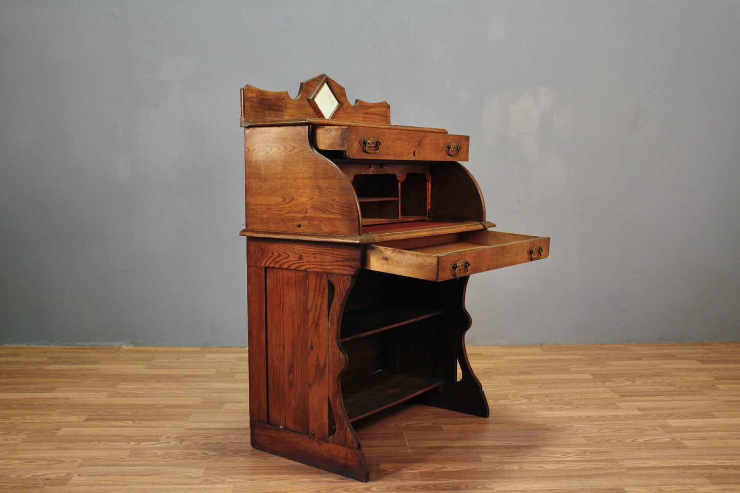 Antique Oak Roll-Top Secretary Desk