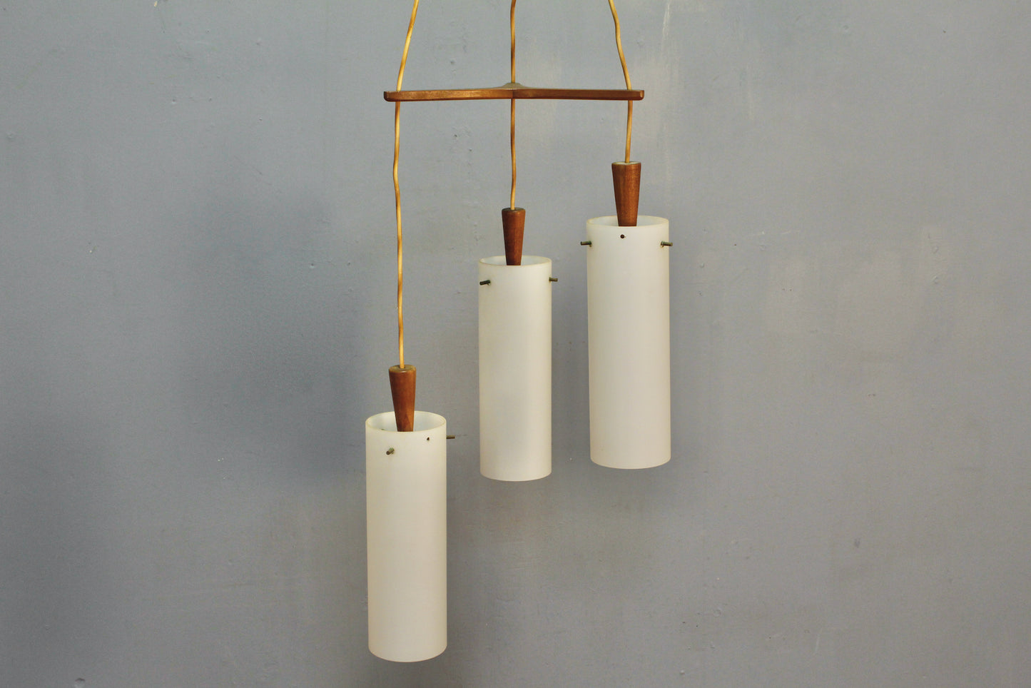 Mid Century Walnut & Frosted Glass Chandelier - ONLINE ONLY