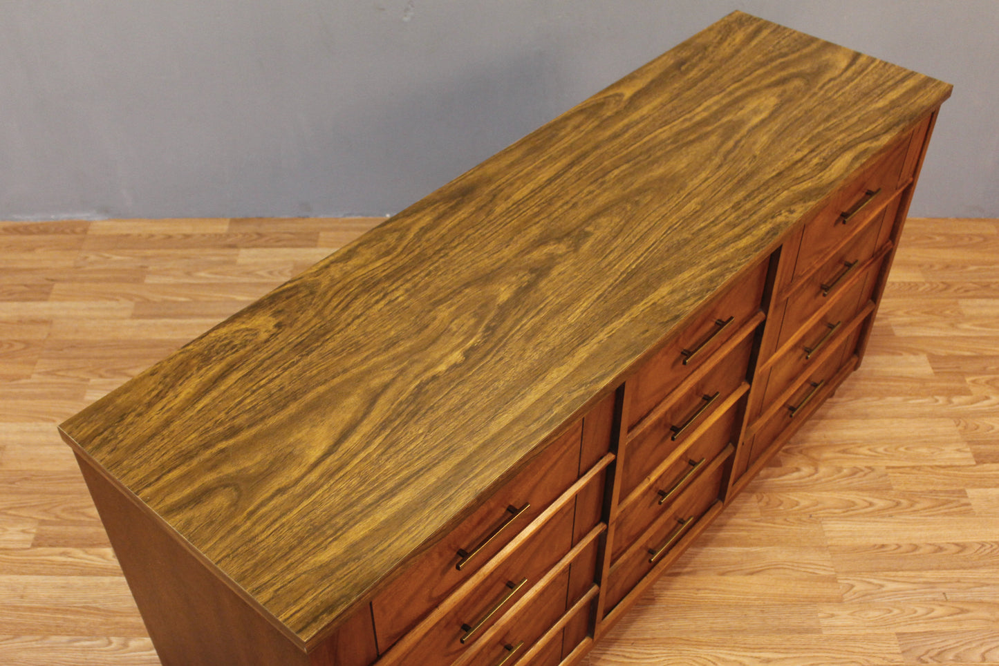 Walnut & Laminate 9-Drawer Dresser