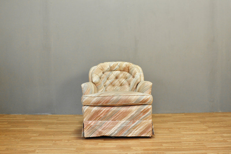 Neutral Stripe Tufted Club Chair - ONLINE ONLY