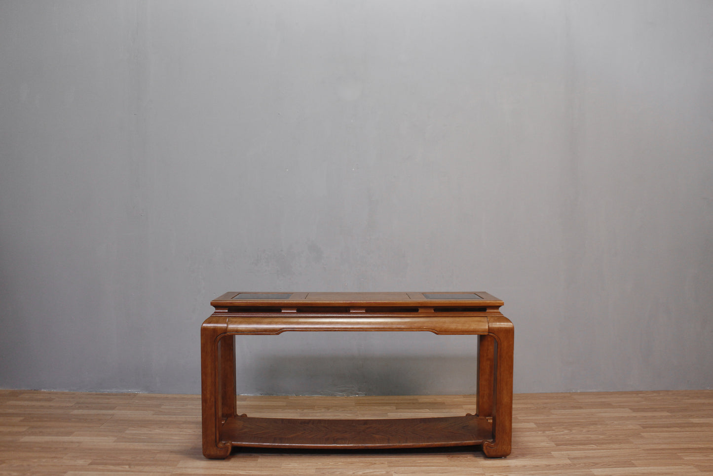 Chinoiserie Wood & Smoked Glass Console Table