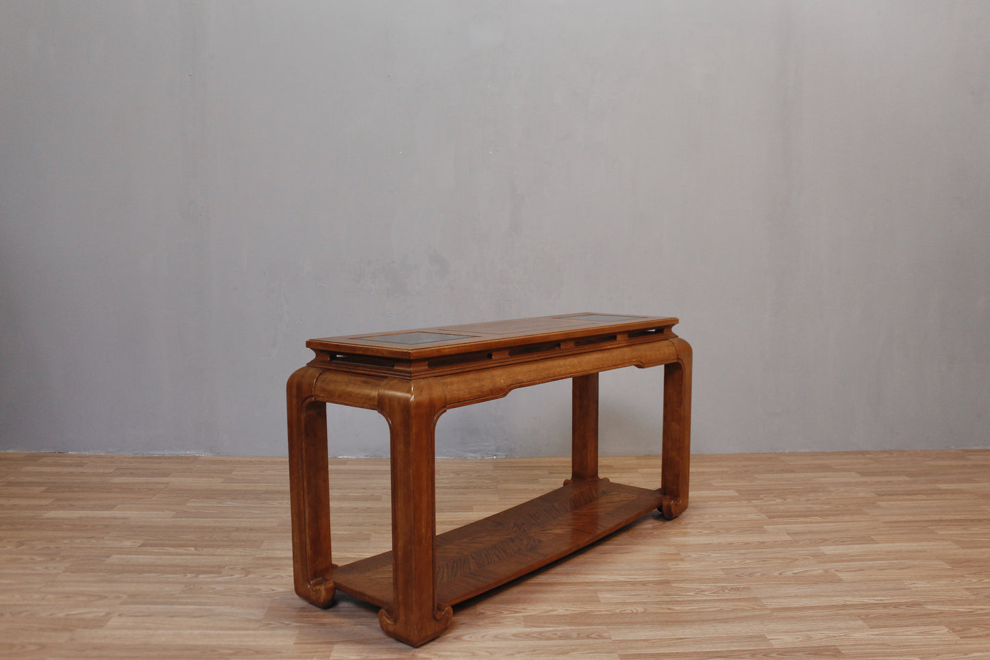 Chinoiserie Wood & Smoked Glass Console Table