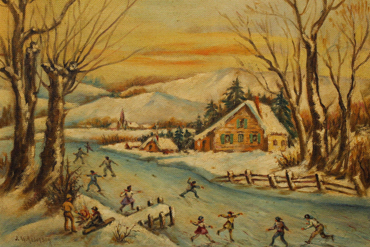 "Winter on the River" Oil Painting