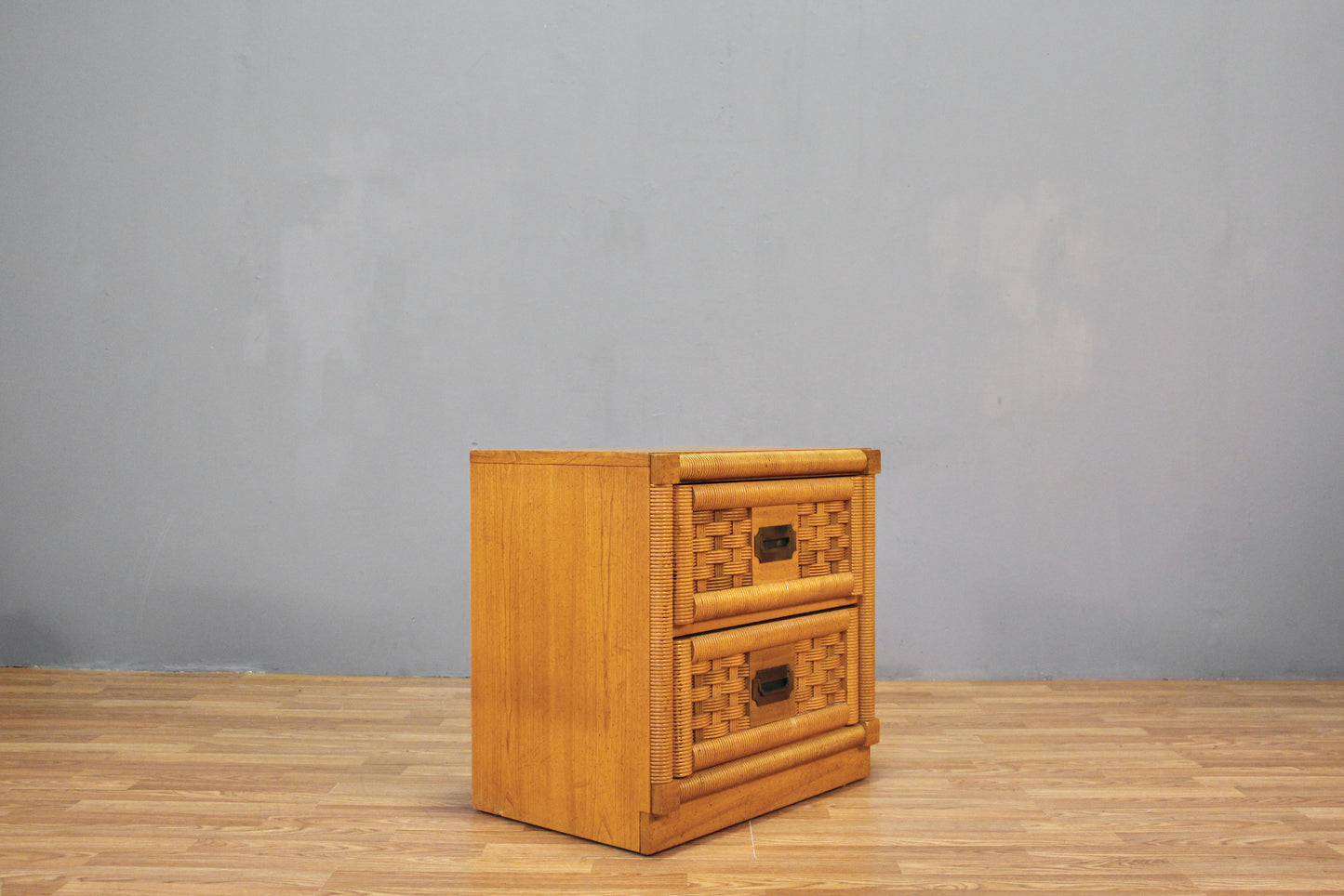 1970s "Wicker Weve" 2-Drawer Nightstand