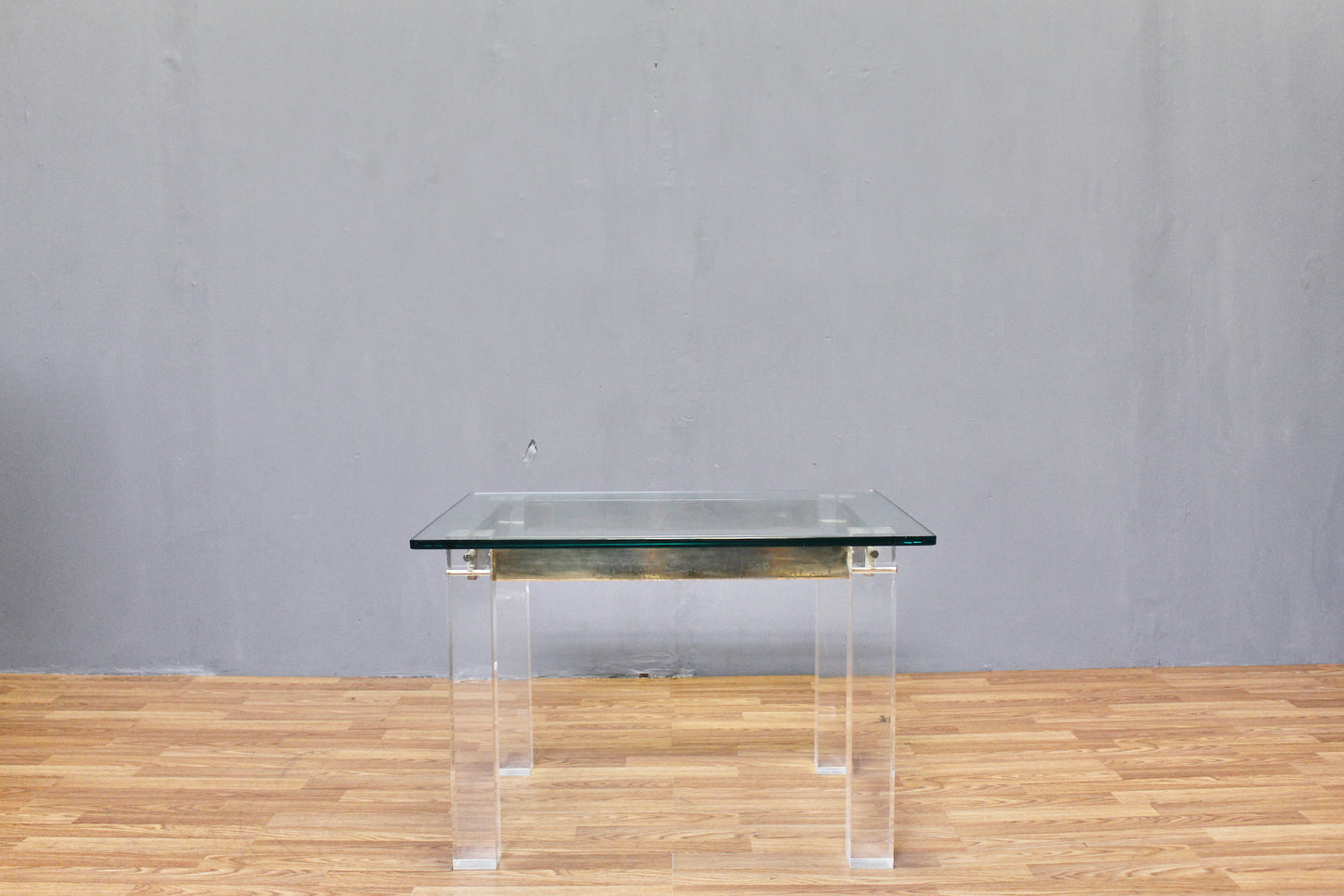 Lucite & Brass Glass-Top Side Table - ONLINE ONLY