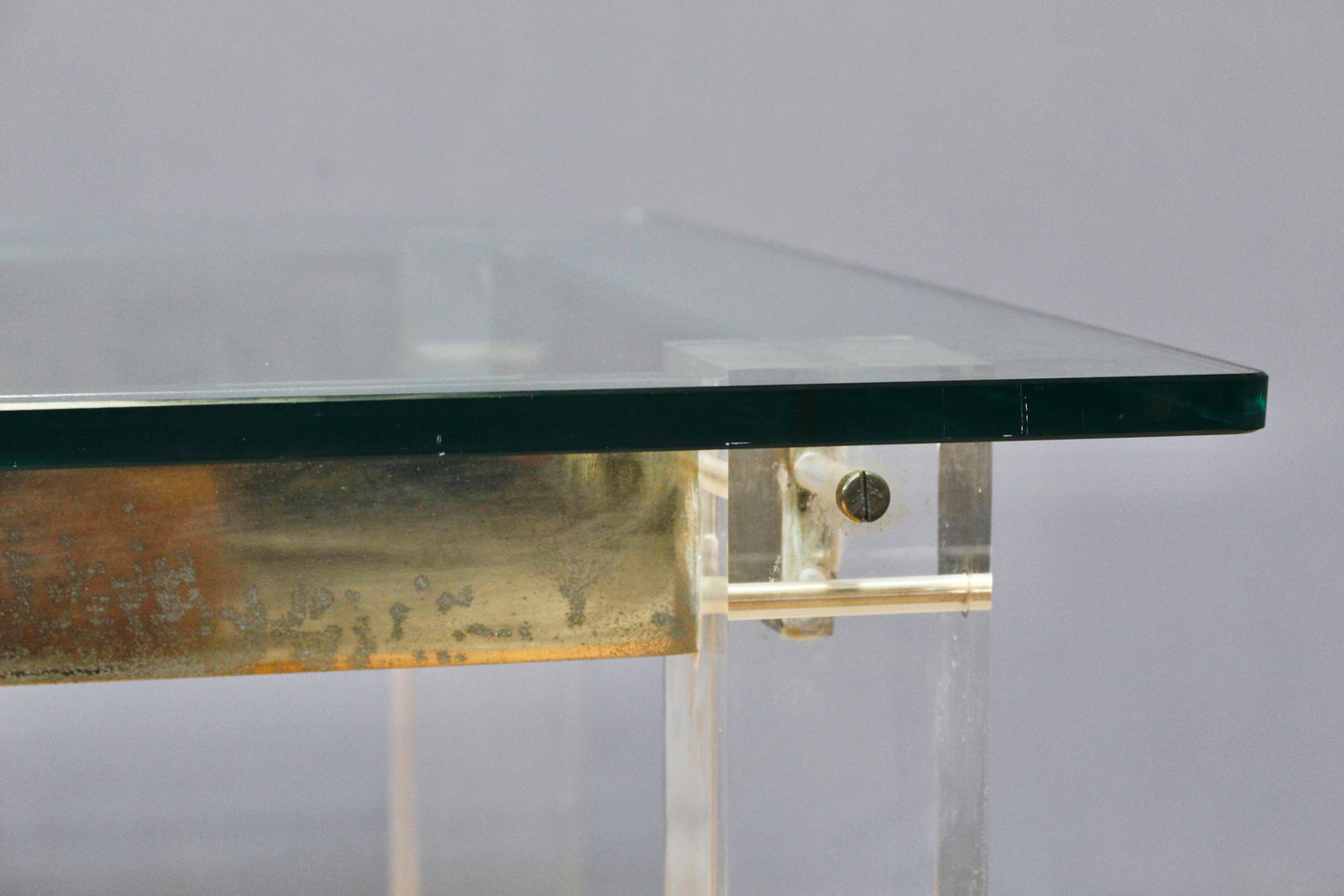 Lucite & Brass Glass-Top Side Table - ONLINE ONLY