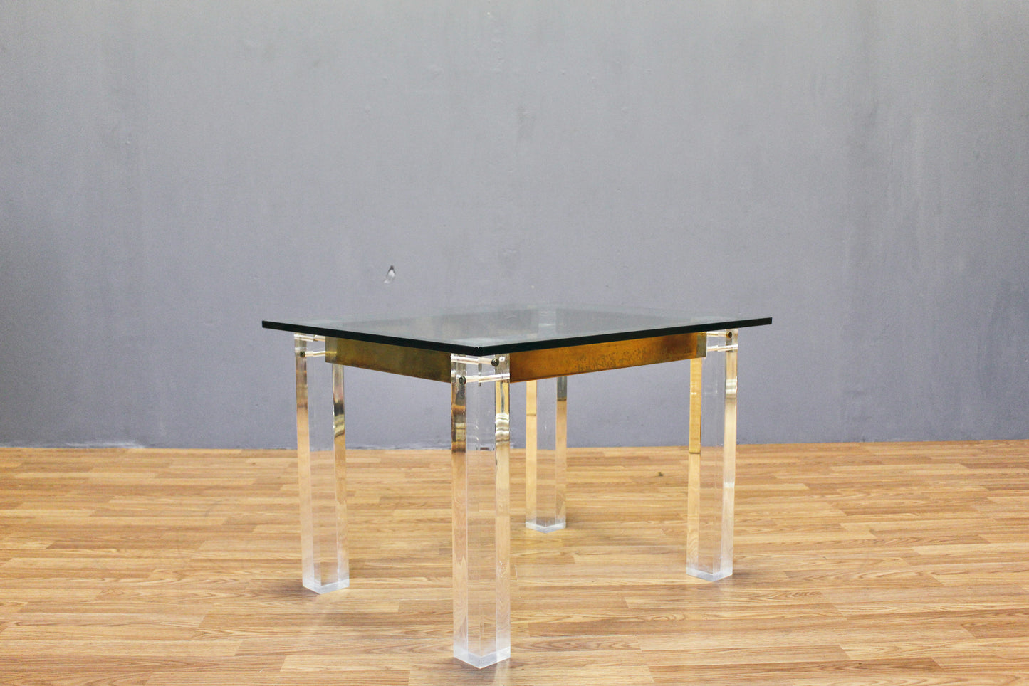 Lucite & Brass Glass-Top Side Table - ONLINE ONLY