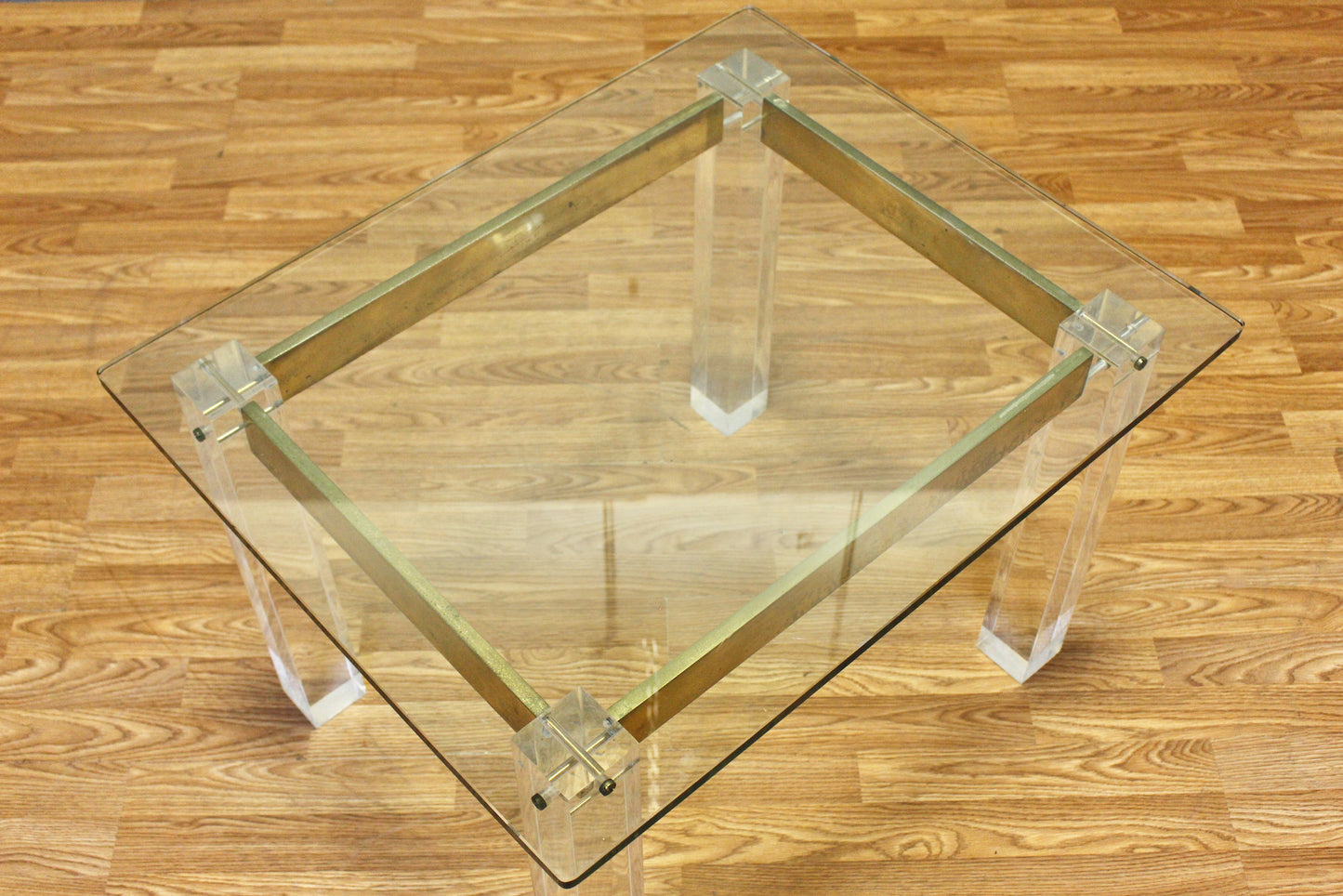 Lucite & Brass Glass-Top Side Table - ONLINE ONLY