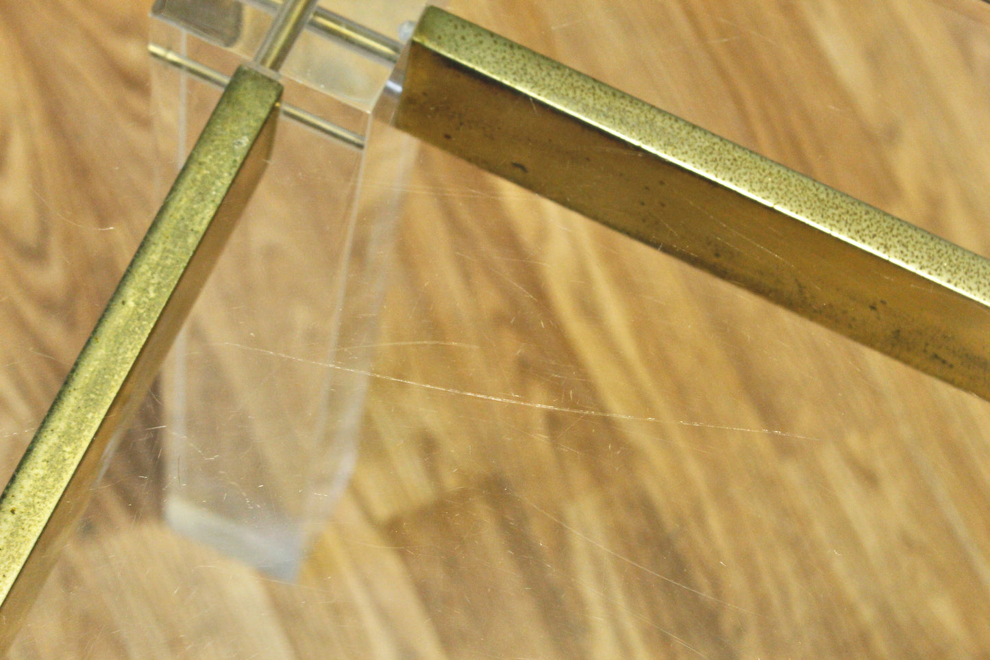 Lucite & Brass Glass-Top Side Table - ONLINE ONLY