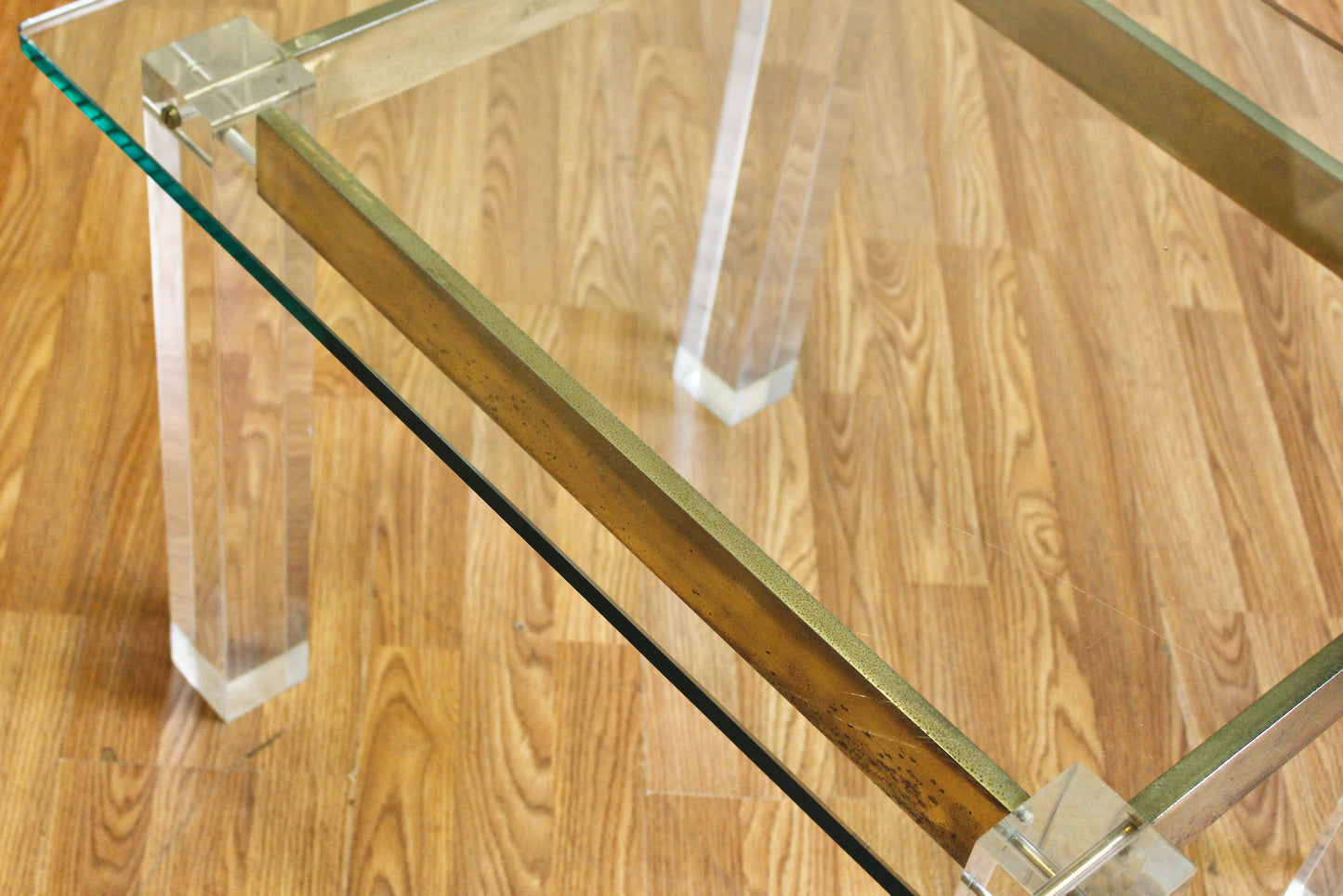 Lucite & Brass Glass-Top Side Table - ONLINE ONLY