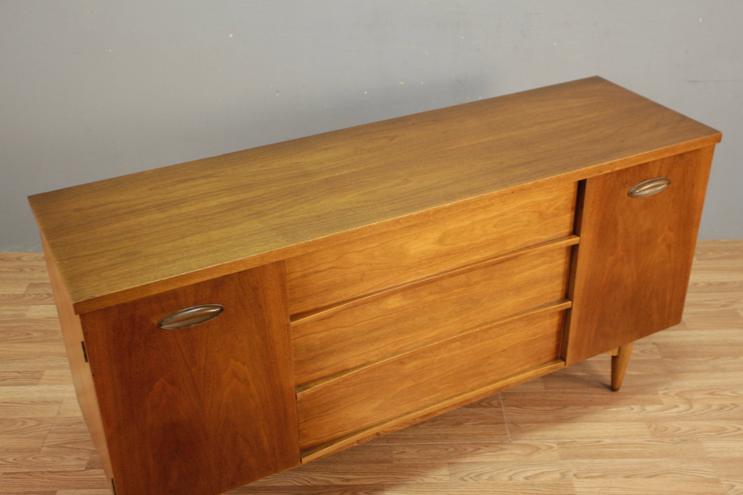 Mid Century Walnut 3-Drawer Credenza