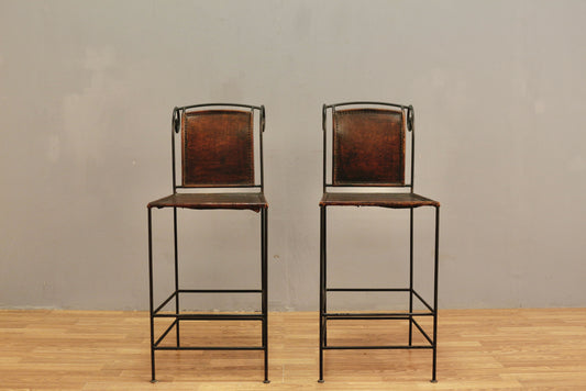 Curled Iron & Leather Bar Stool - ONLINE ONLY