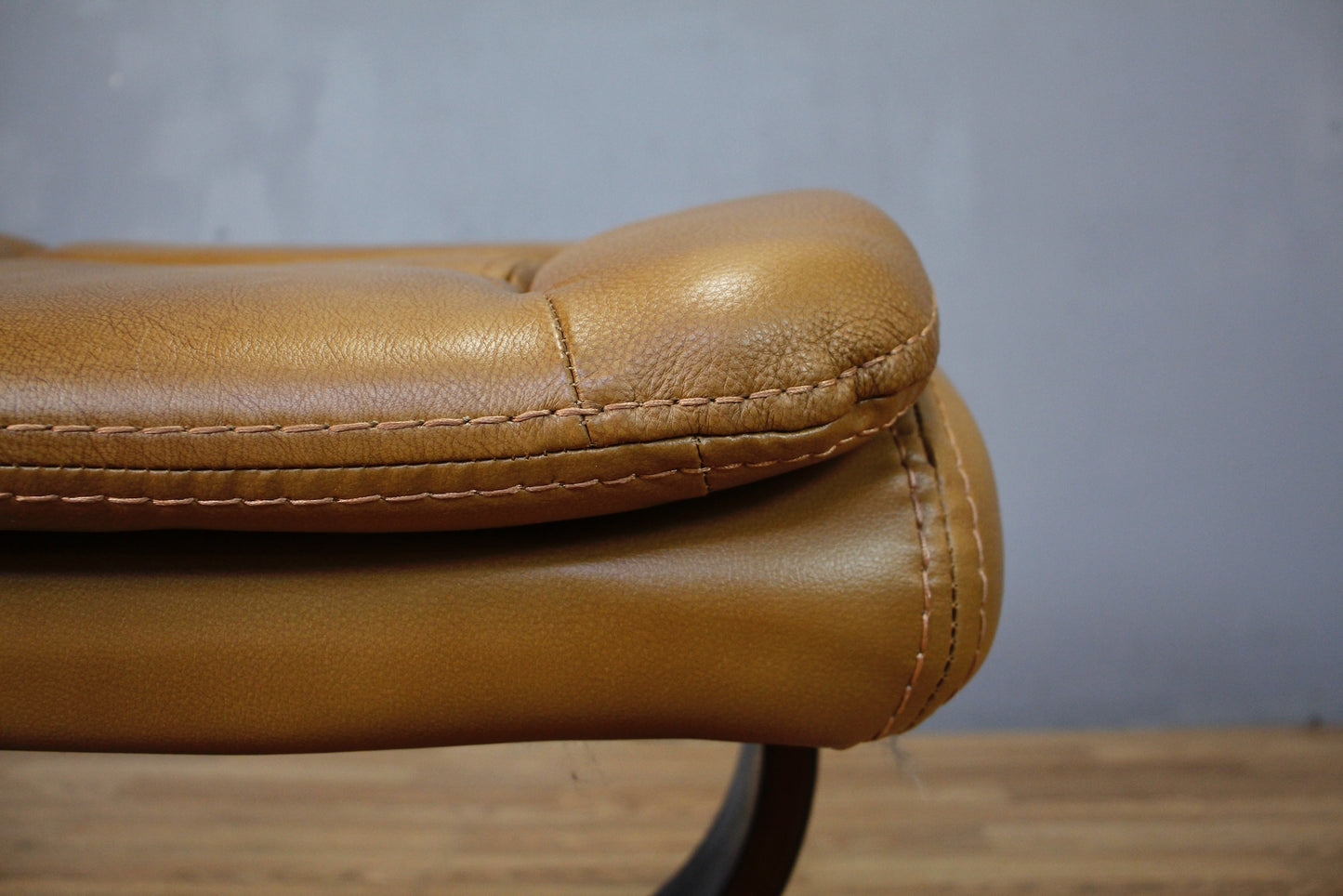 Mid Century Cognac Leather Ottoman
