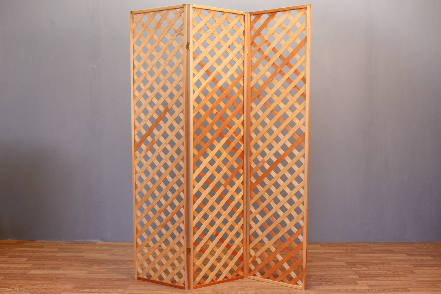 Wooden Lattice 3-Panel Room Divider