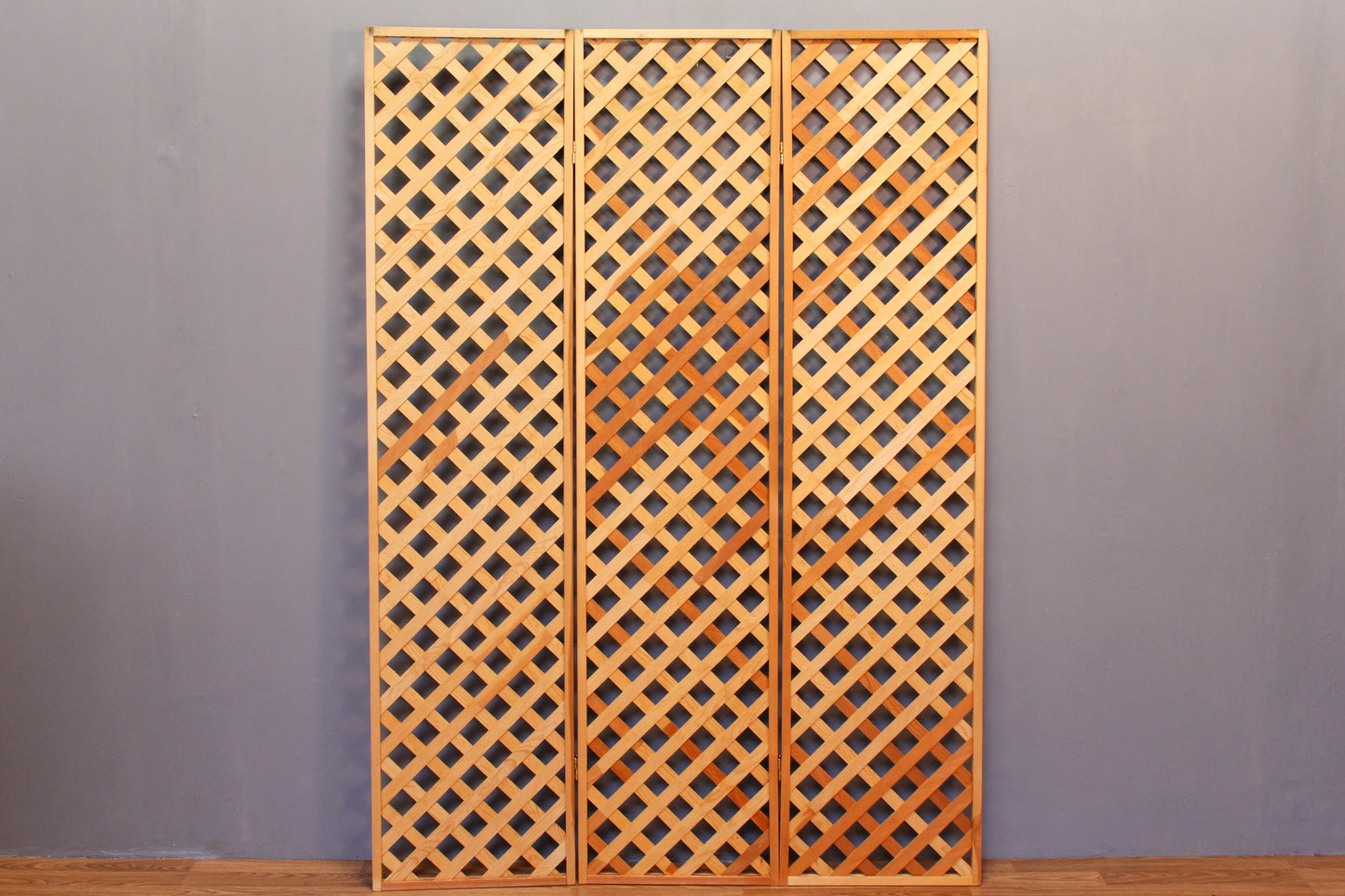 Wooden Lattice 3-Panel Room Divider