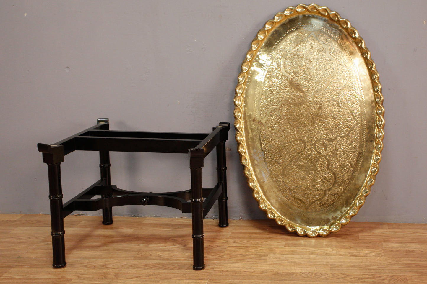 Moroccan Oval Brass Tray-Top Coffee Table