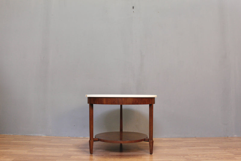 Compact Round Marble & Walnut Coffee Table - ONLINE ONLY