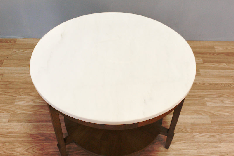 Compact Round Marble & Walnut Coffee Table - ONLINE ONLY