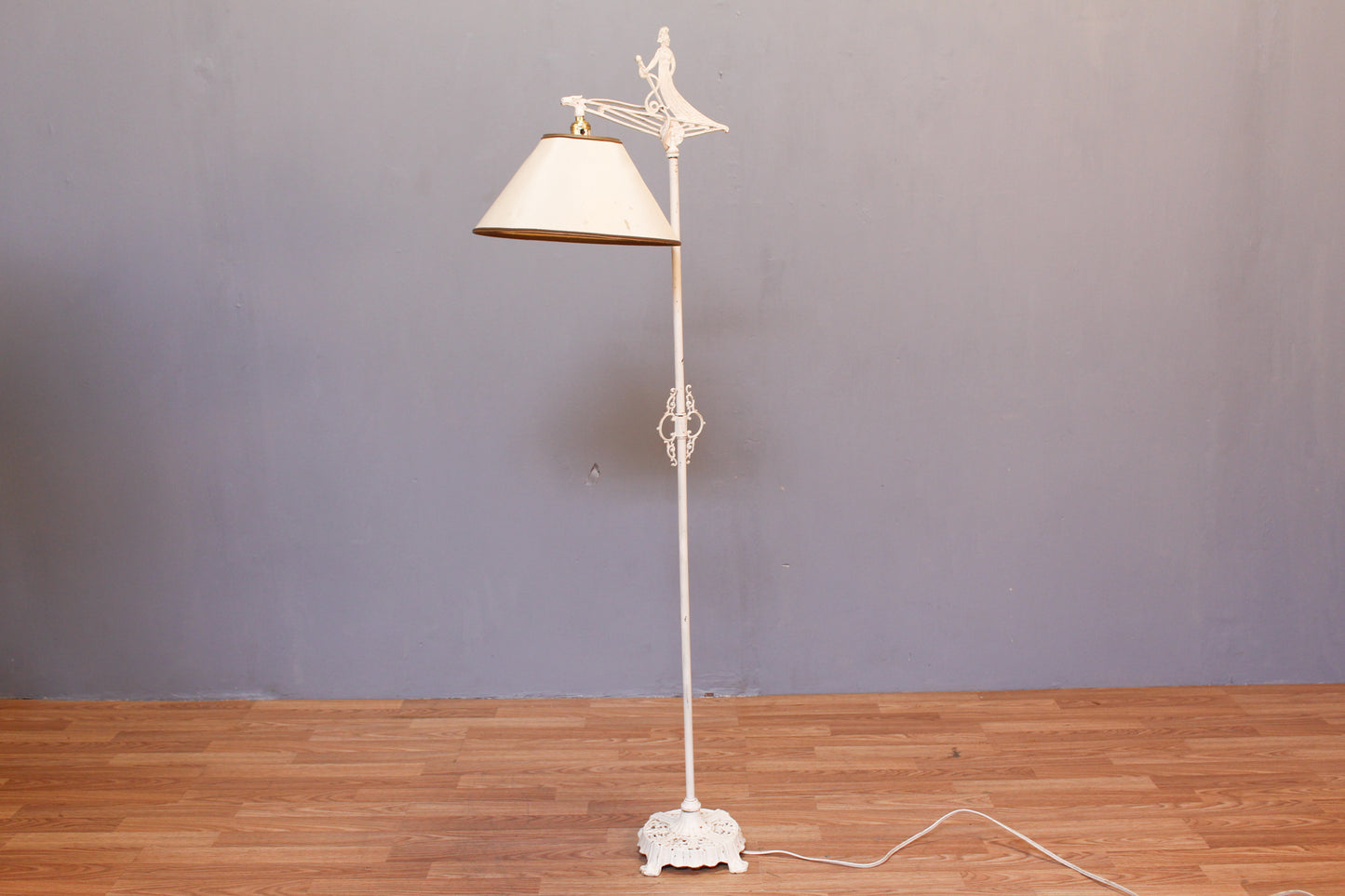 Ornate White Wrought Iron Floor Lamp