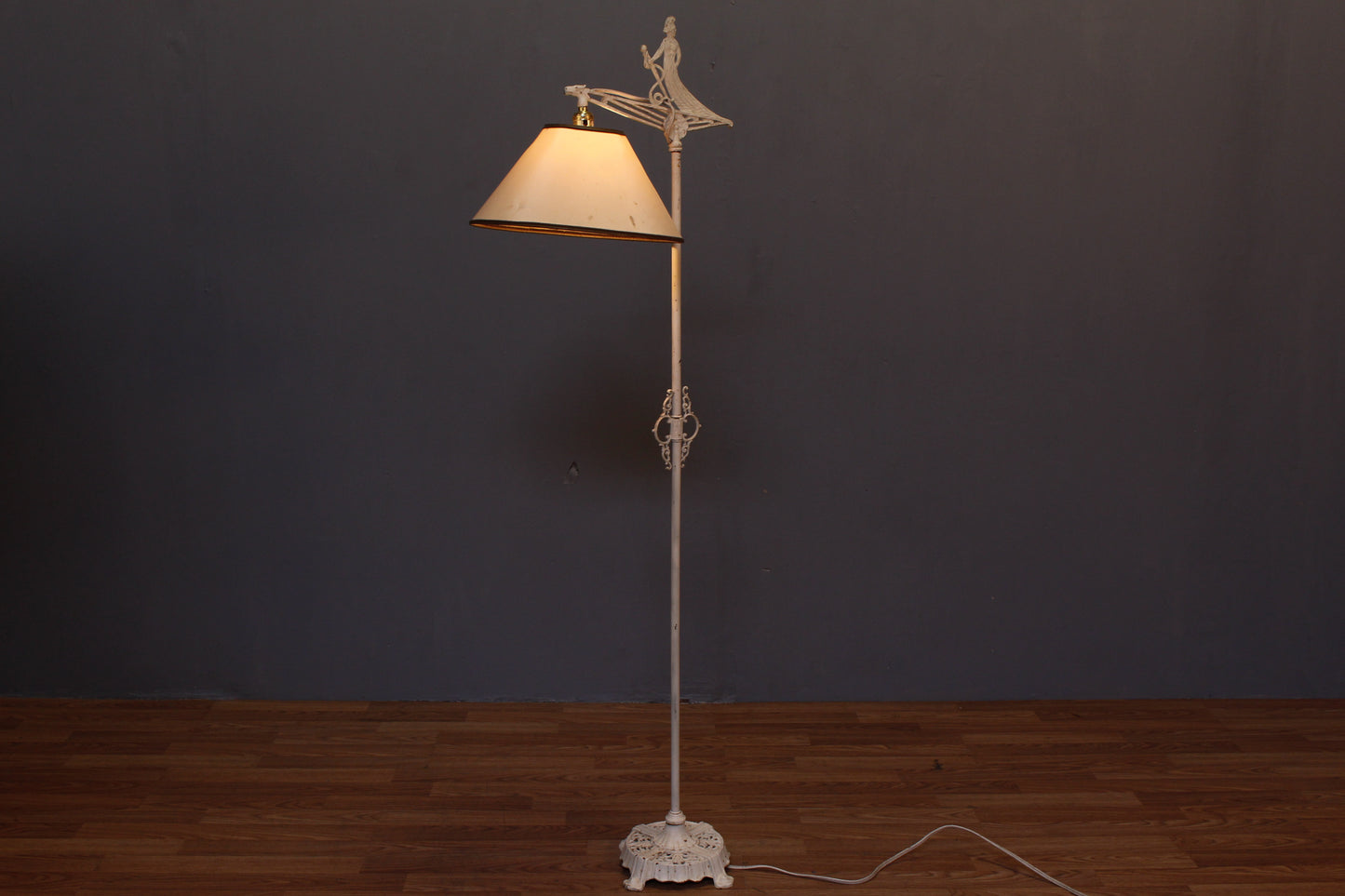 Ornate White Wrought Iron Floor Lamp