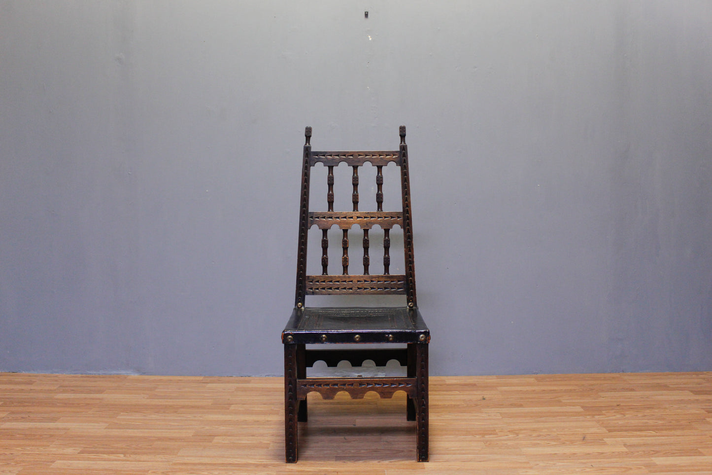 Renaissance-Style Oak & Leather Side Chair